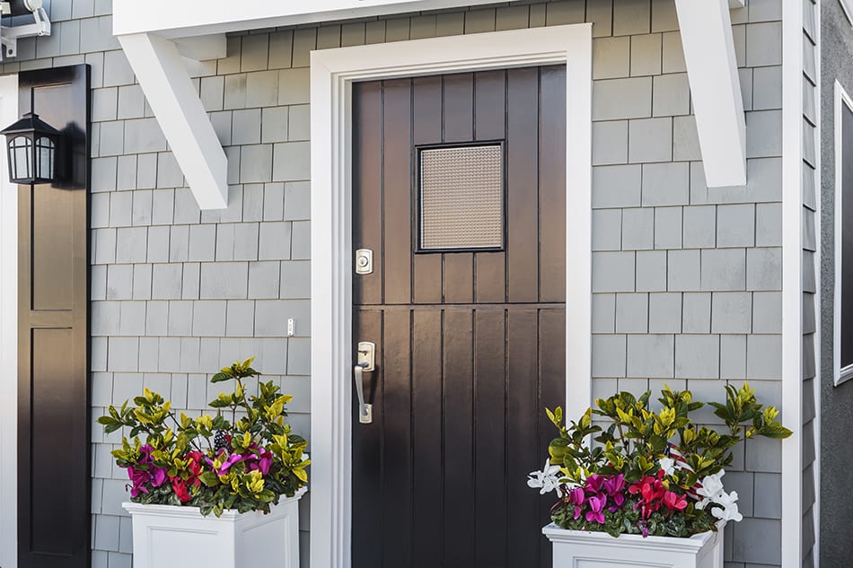 Elegant Black Front Door and Gray House