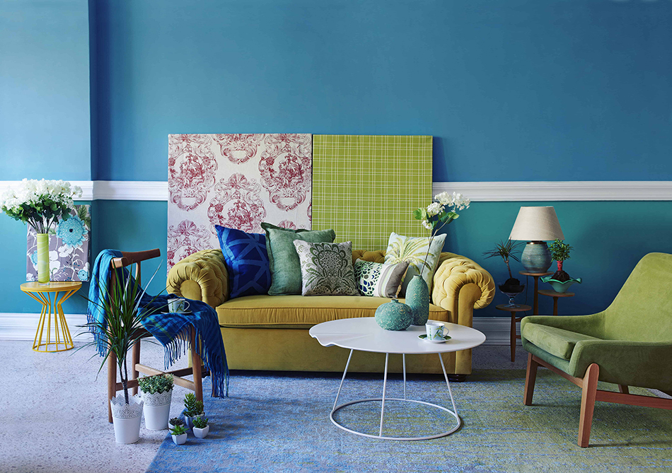 Green Furniture with Blue Walls
