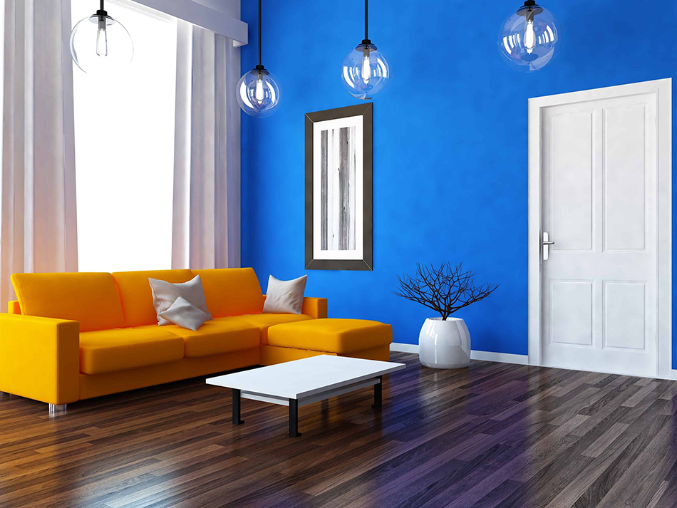 Orange Furniture with Blue Walls