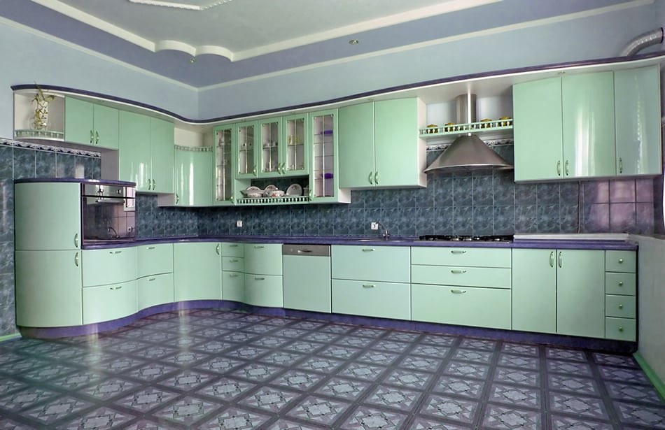 Spearmint green kitchen cabinets
