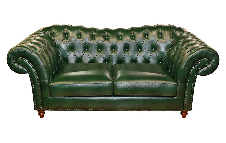 Vintage Green Leather Sofa as a Showpiece