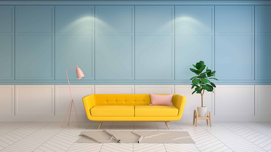 Yellow Furniture with Blue Walls