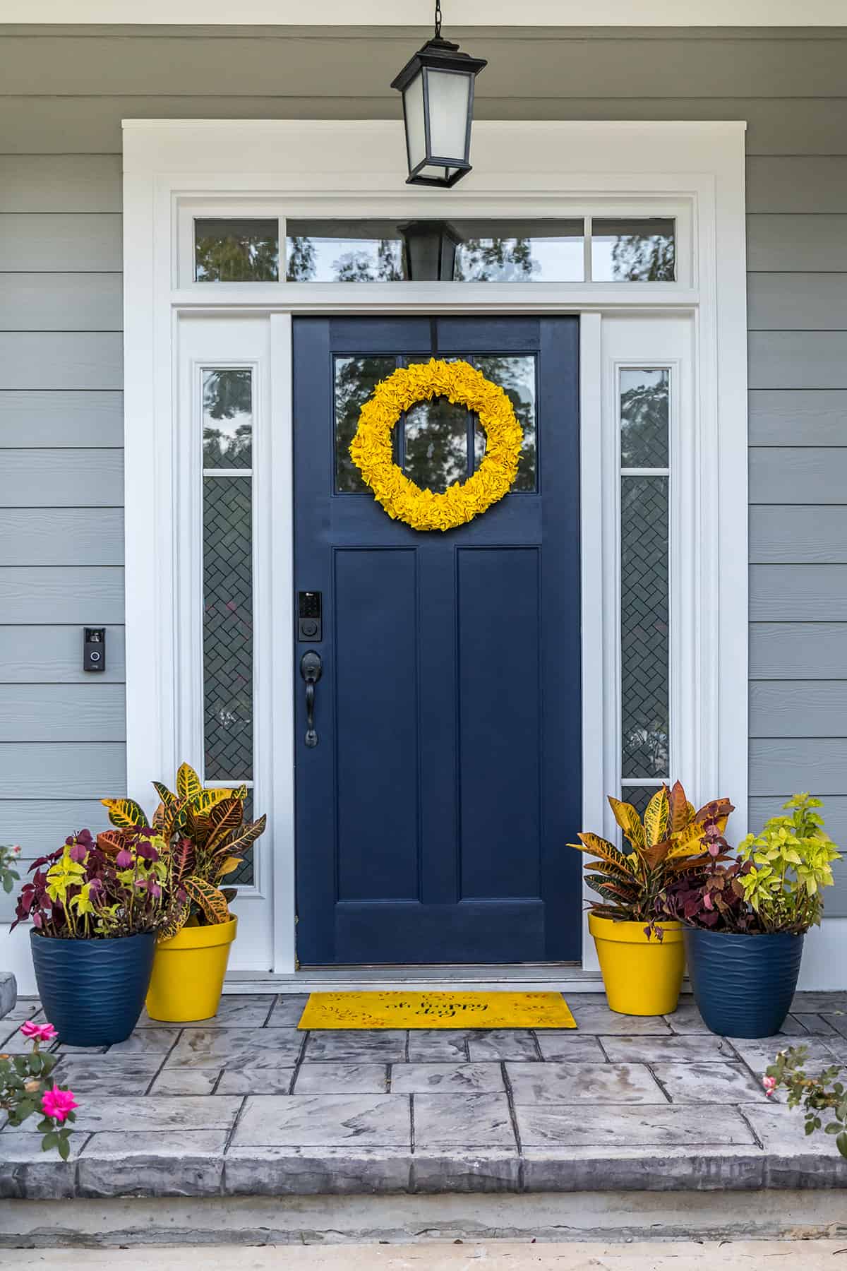 Navy Blue Door and Gray House