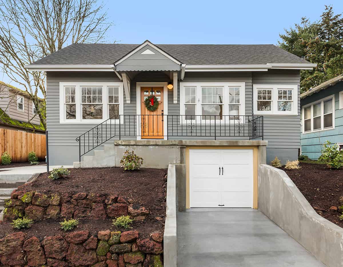 Peach Jam Front Door and Gray House