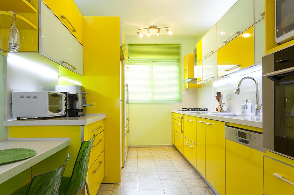 striking canary yellow kitchen cabinets