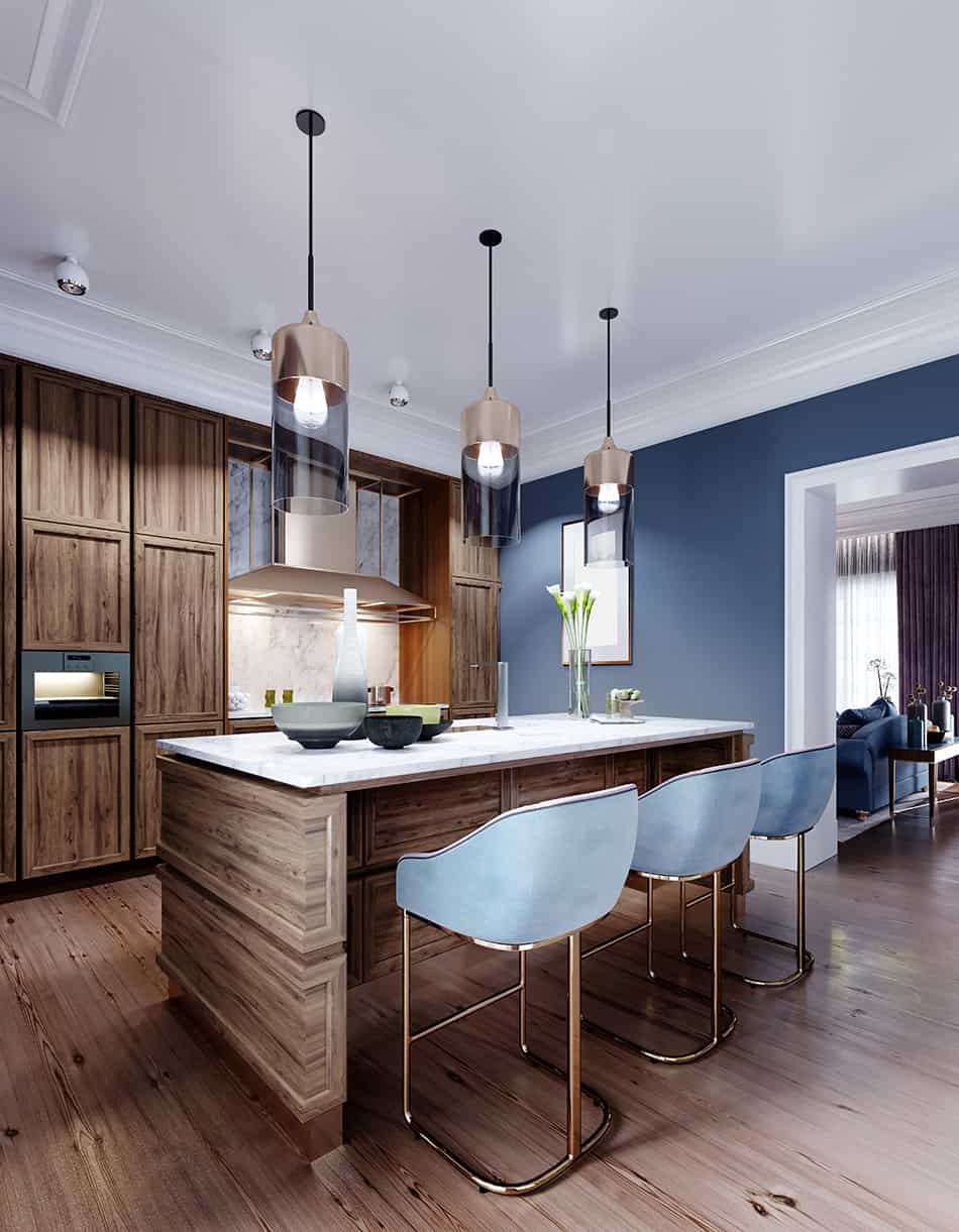 Blue Walls in a Brown Kitchen