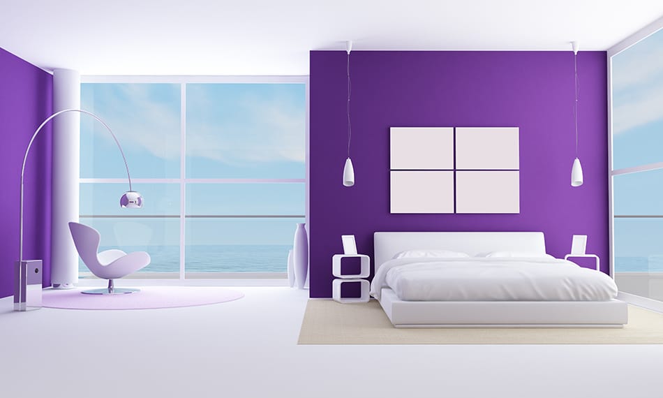 Dark Purple Walls with White Bedding