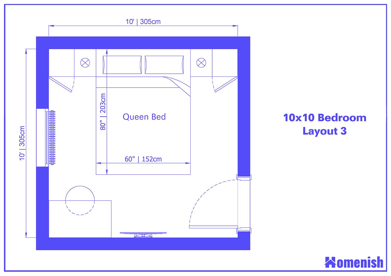 10x10 Bedroom Layout 3