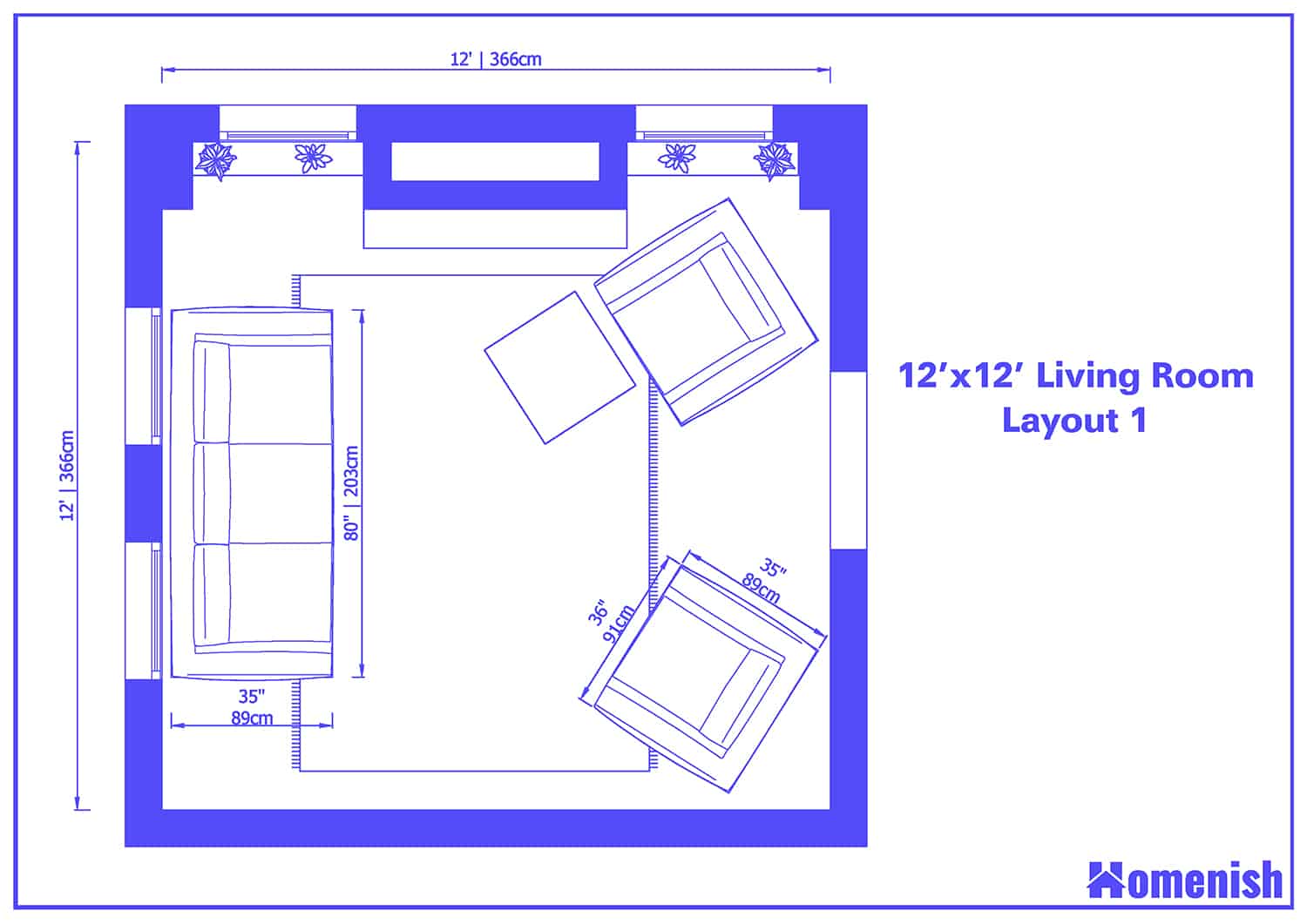 12' x 12' Living Room Layout 1