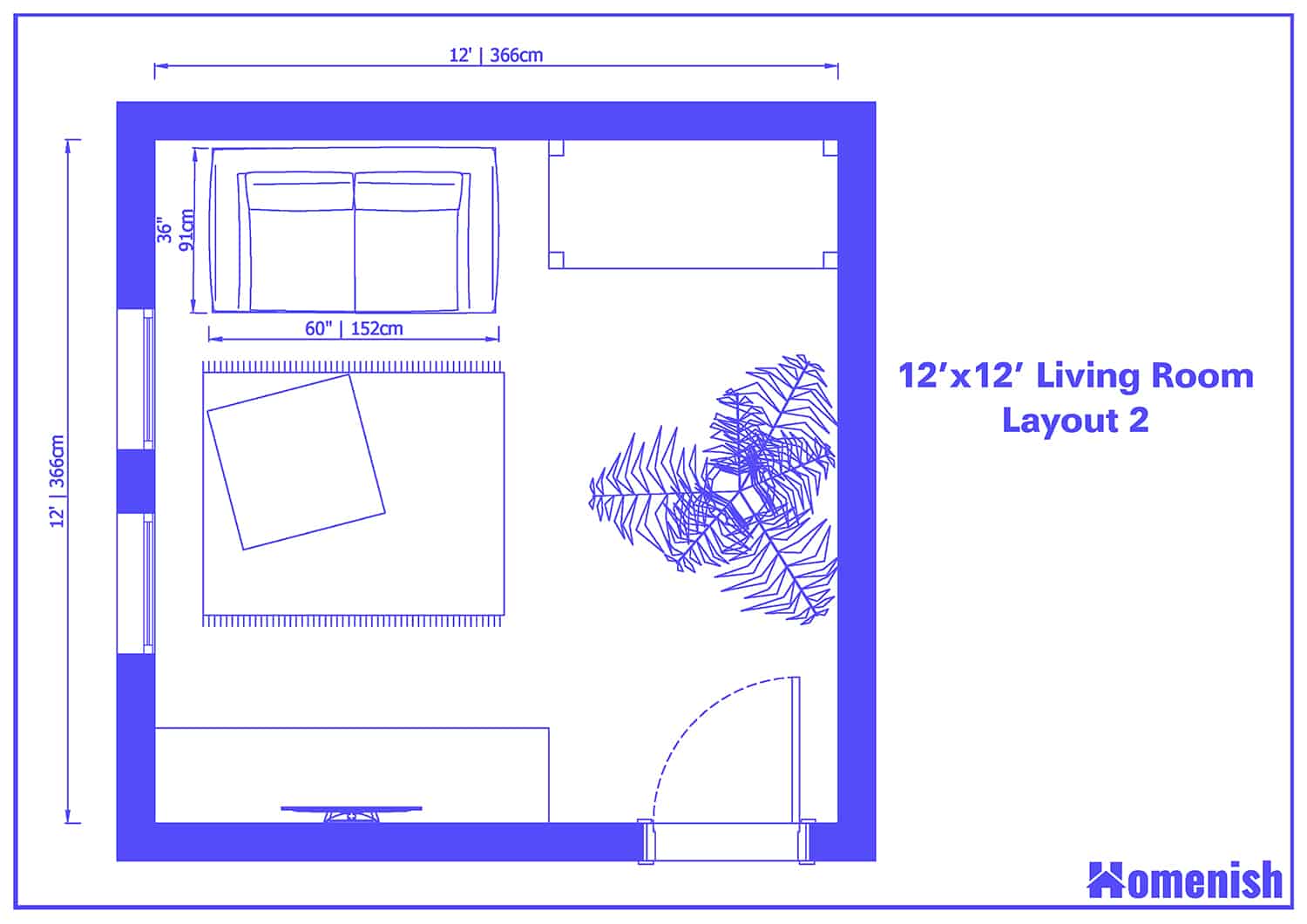 12' x 12' Living Room Layout 2