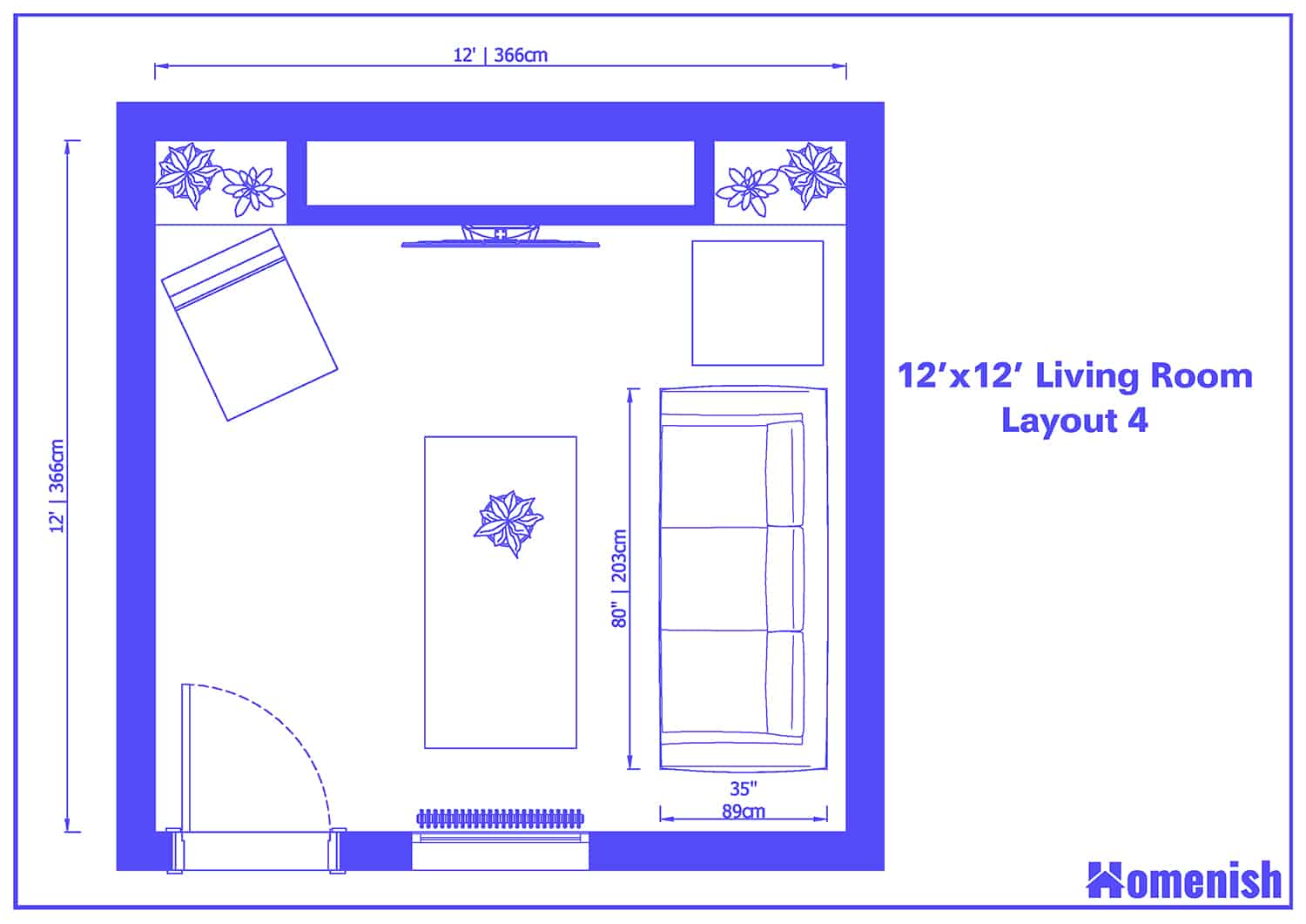 12' x 12' Living Room Layout 4