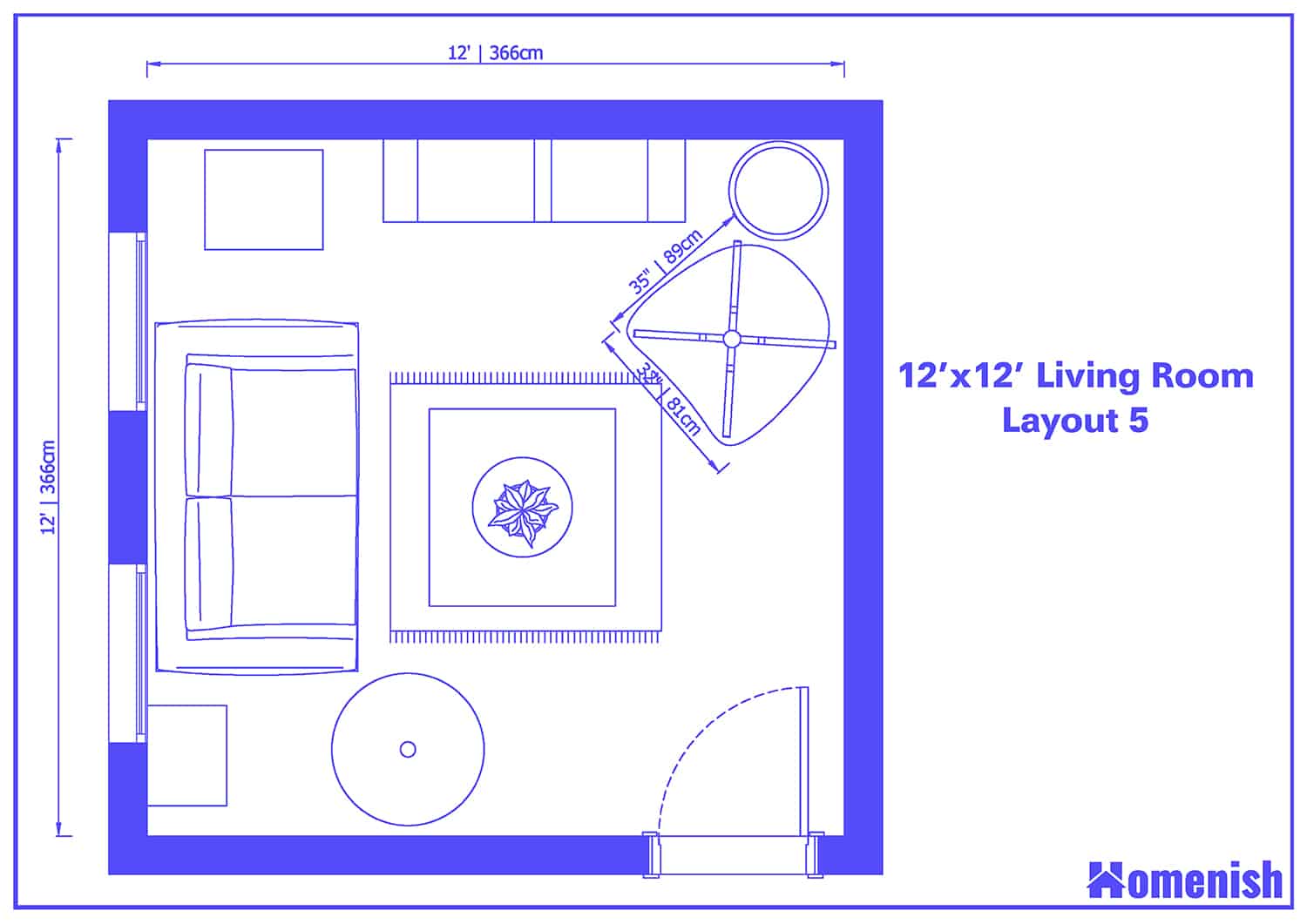 12' x 12' Living Room Layout 5