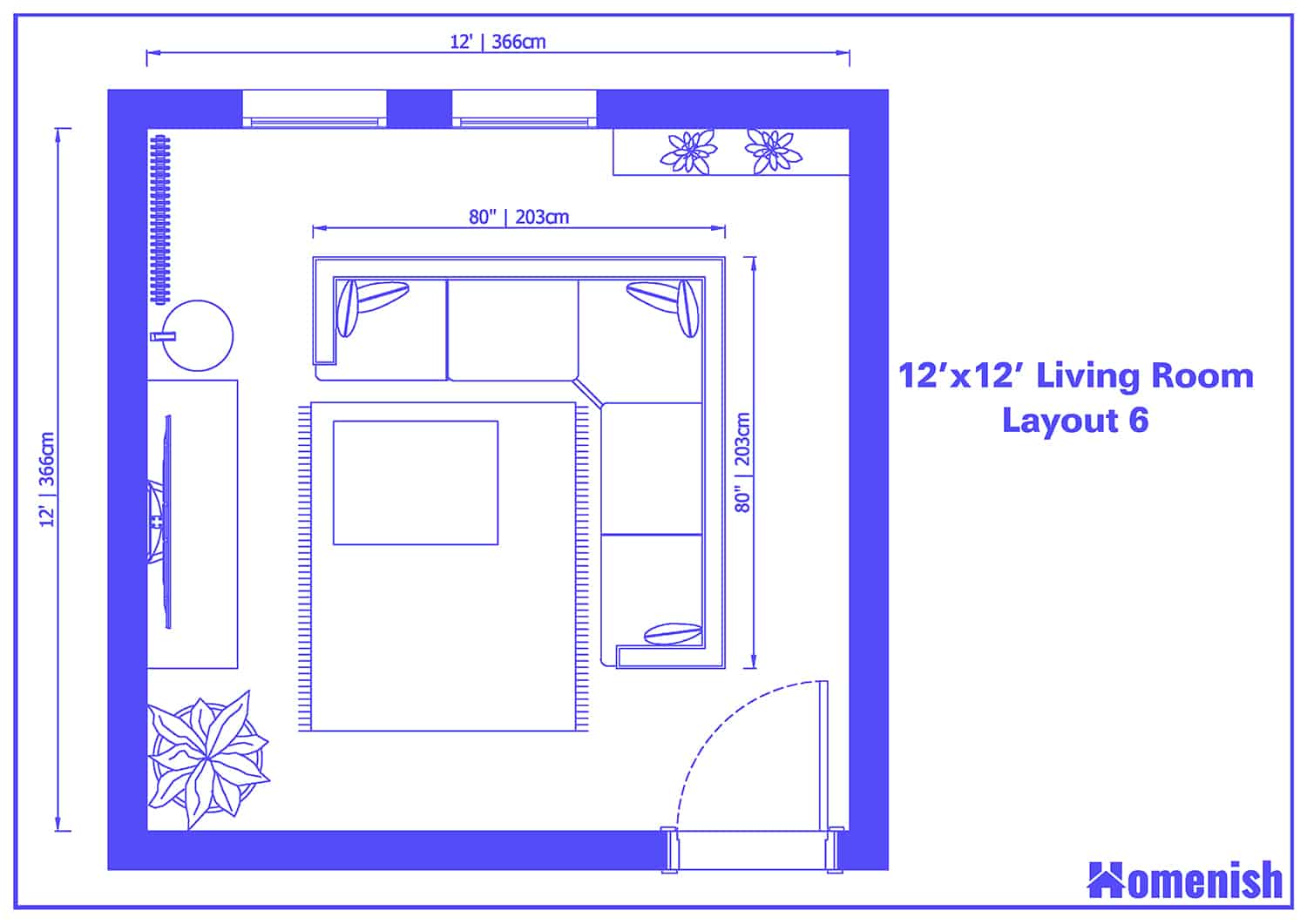 12' x 12' Living Room Layout 6