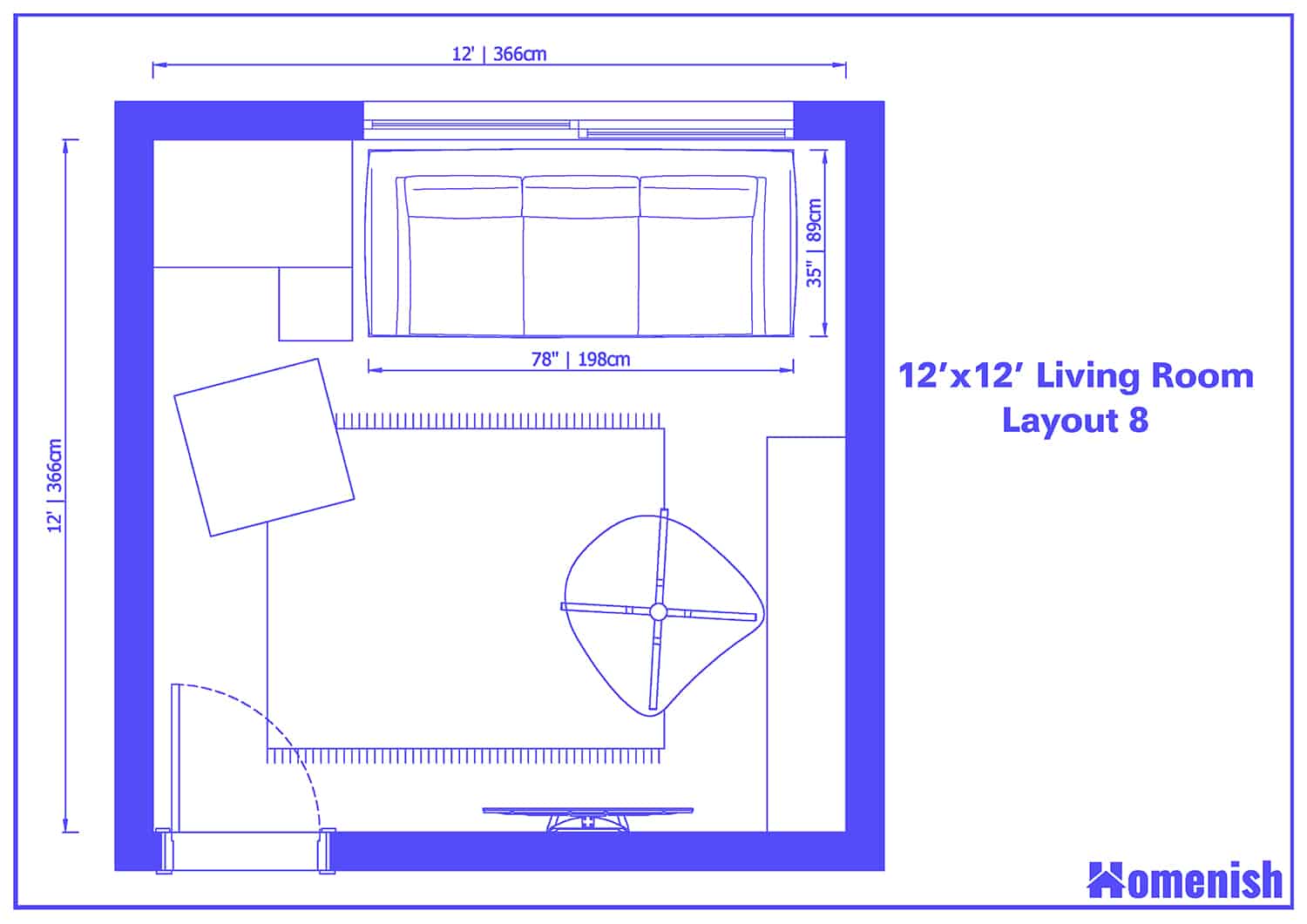12' x 12' Living Room Layout 8