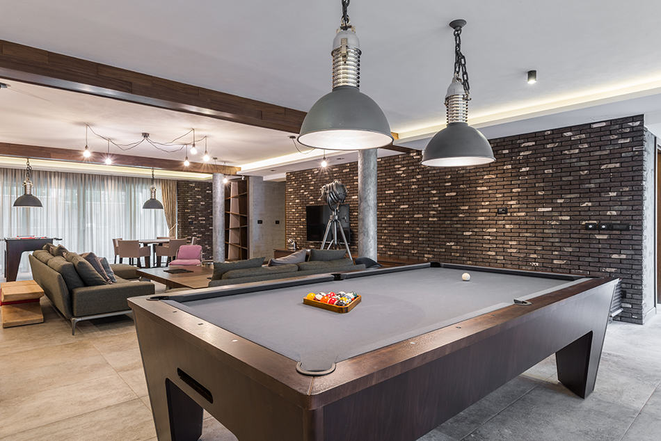 living room with a pool table