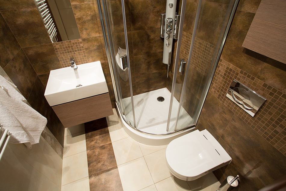 Corner Shower Between the Toilet and Sink