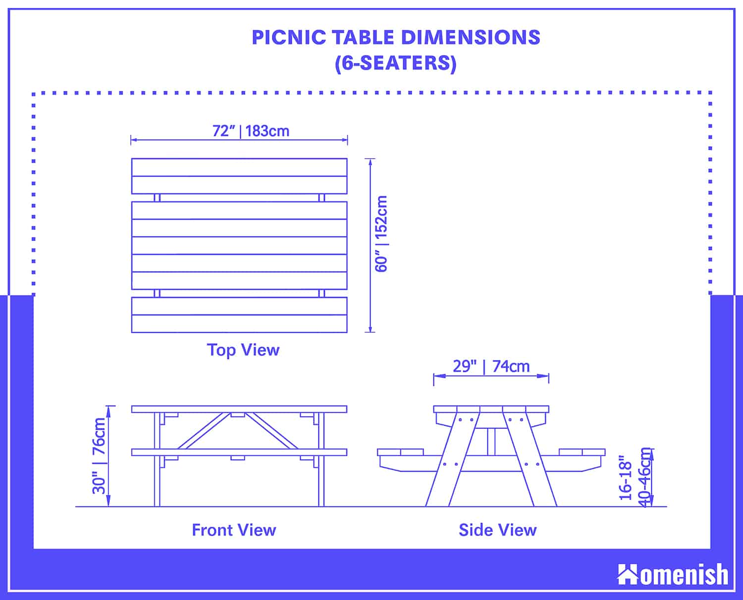 Standard Picnic Table Dimensions With, How Wide Is A Picnic Table Seat