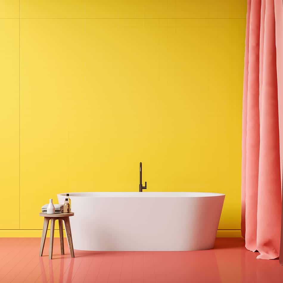 Hot Pink Curtain with Bright Yellow Wall