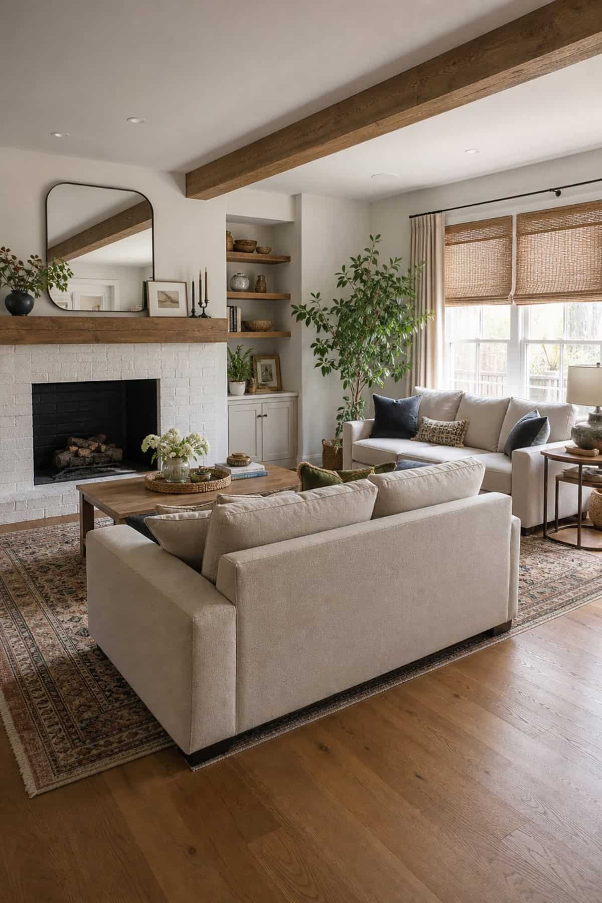 One Sofa Centered and One Sofa Tucked Into the Corner