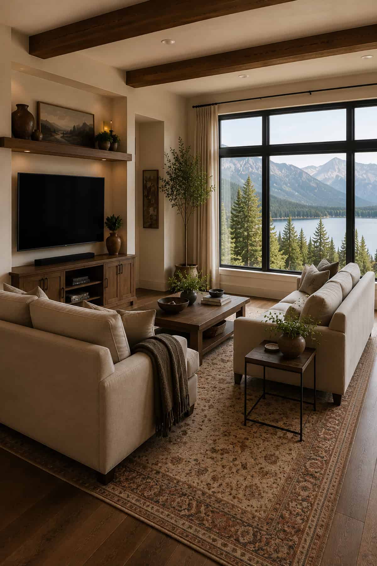 One Sofa Facing the TV and One Sofa Facing the Window