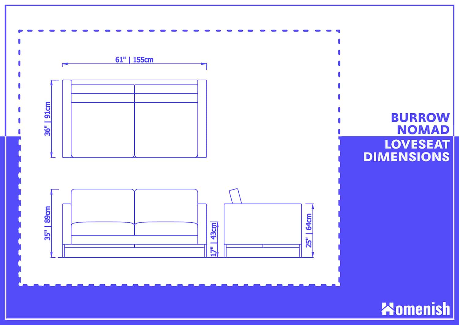 Burrow Nomad Loveseat Dimensions