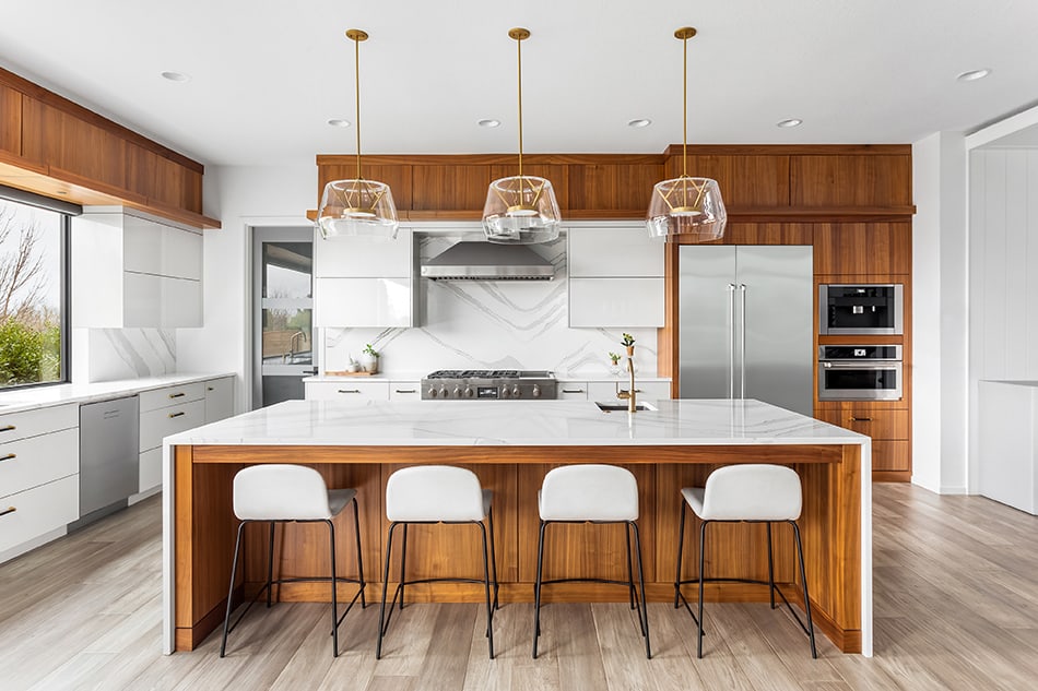 Coastal Style with Wooden Island and White Countertop