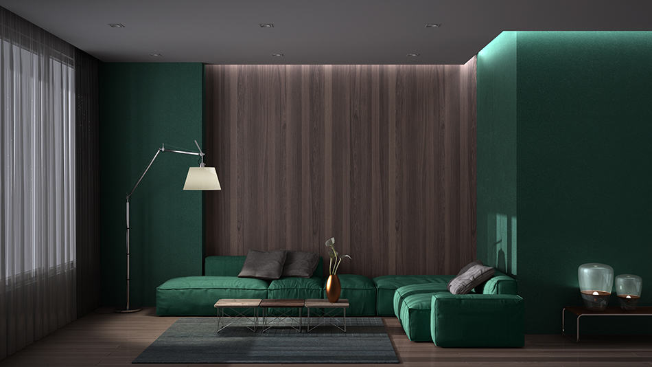 Green Color with Wood Paneling