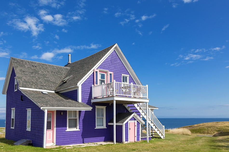 Purple house with a black roof