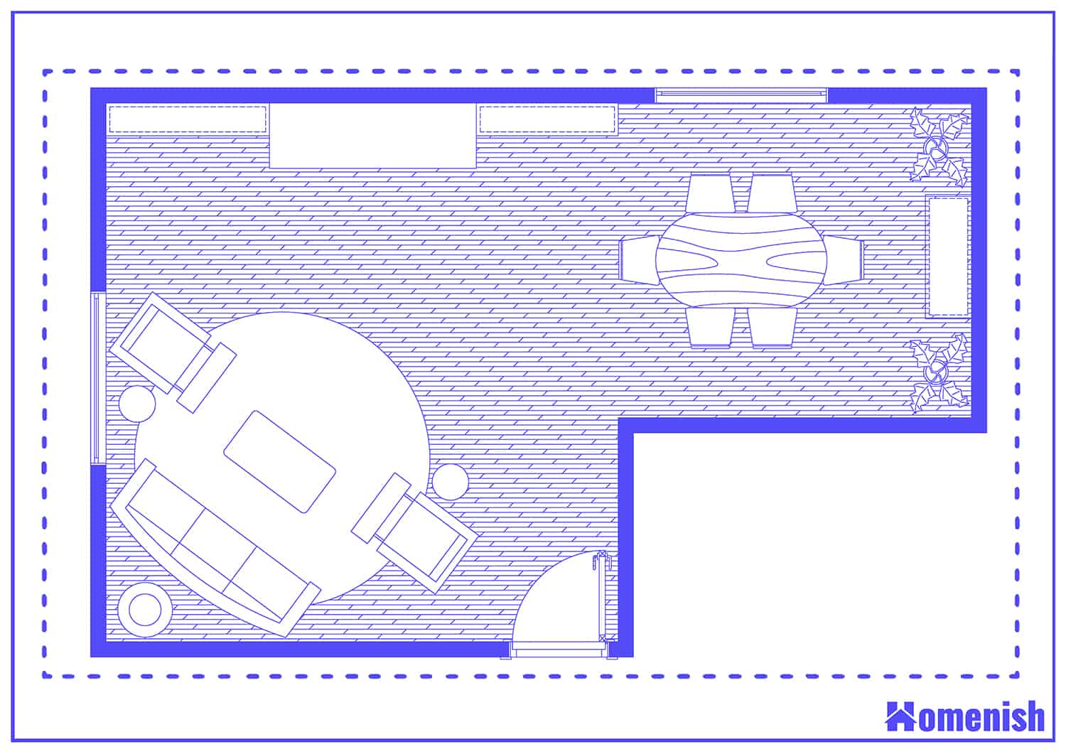 Corner Lounge and Dining Room Plan