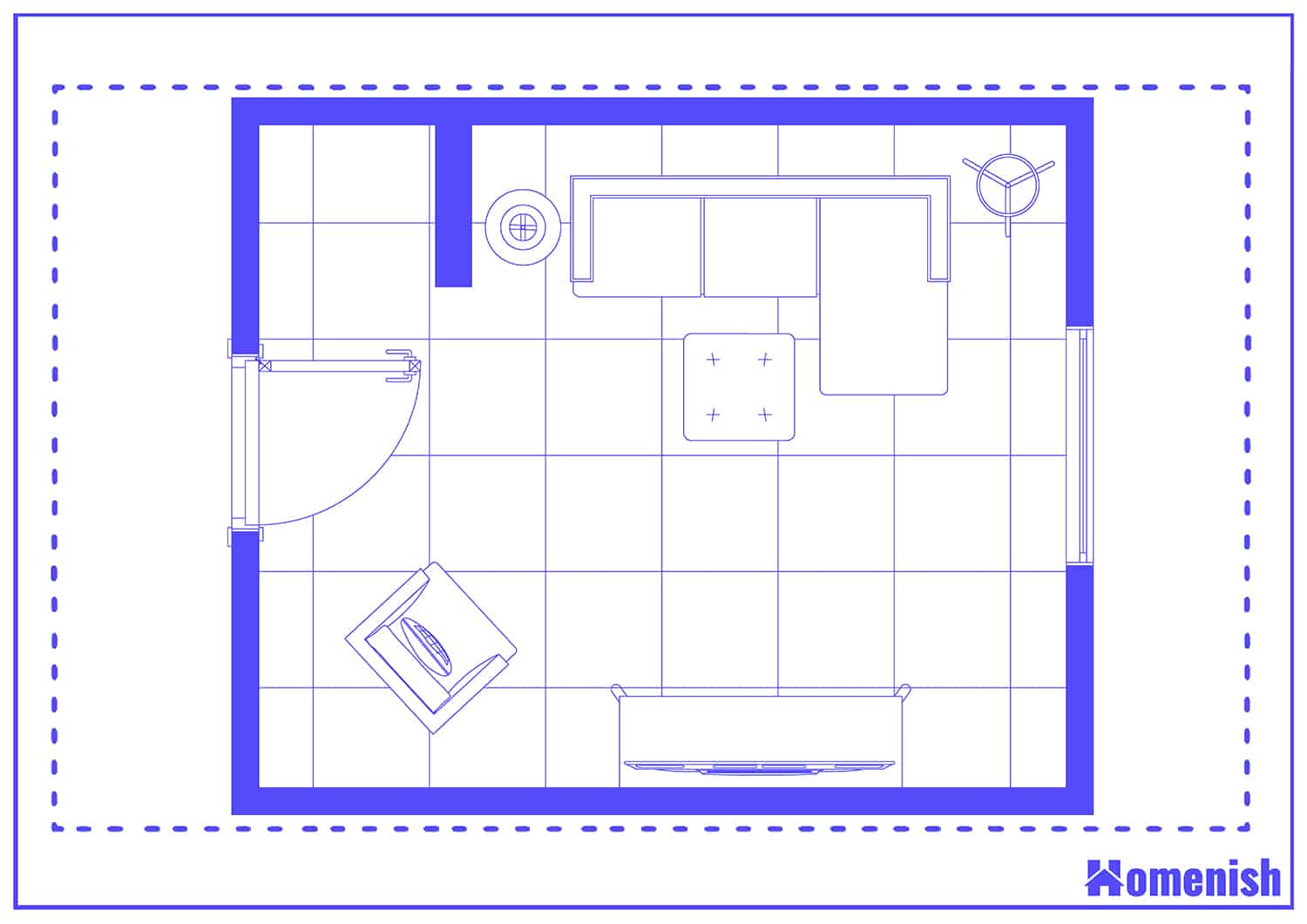 Corner Sofa in Small Lounge Floor Plan