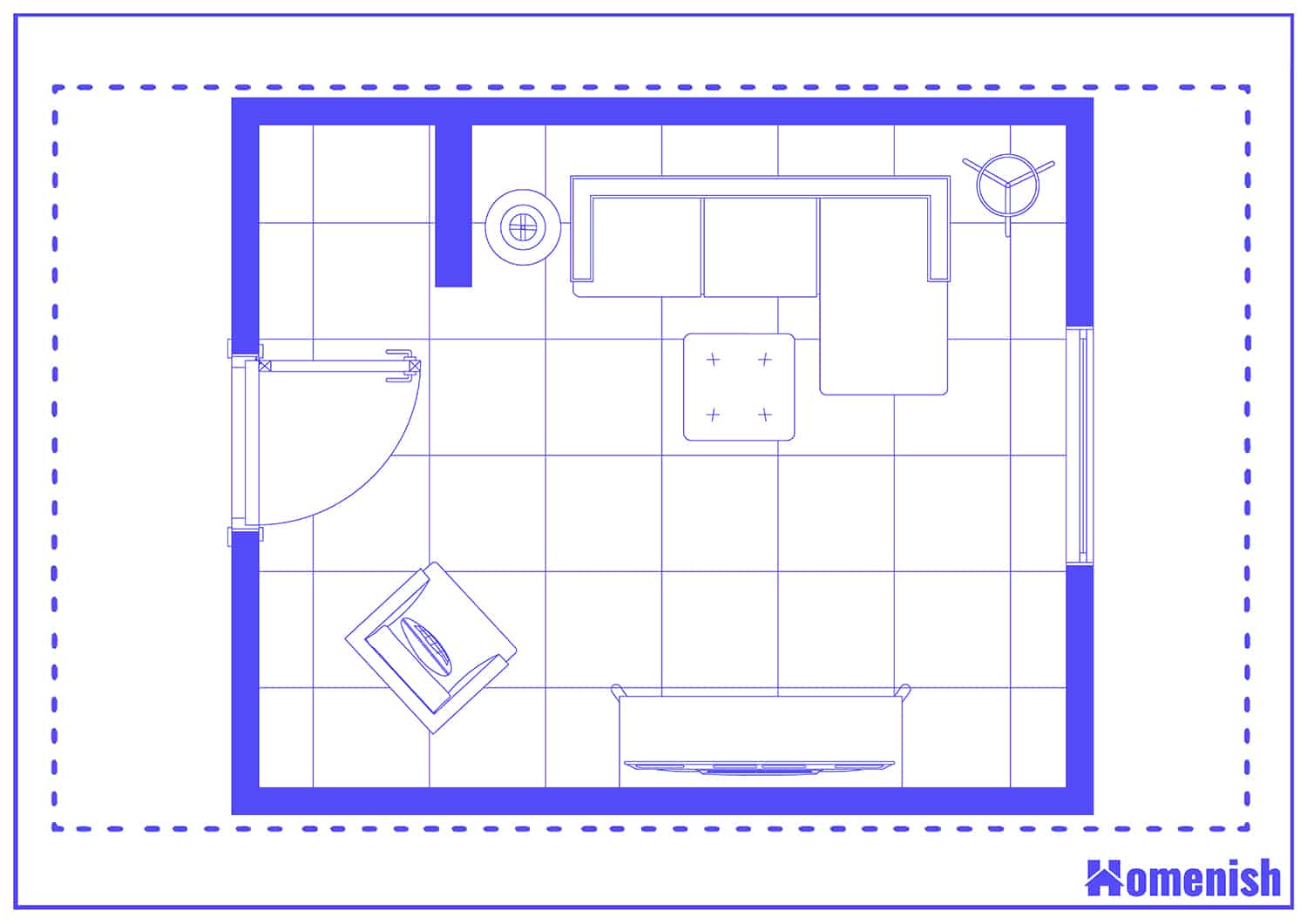 Corner Sofa in Small Lounge Floor Plan