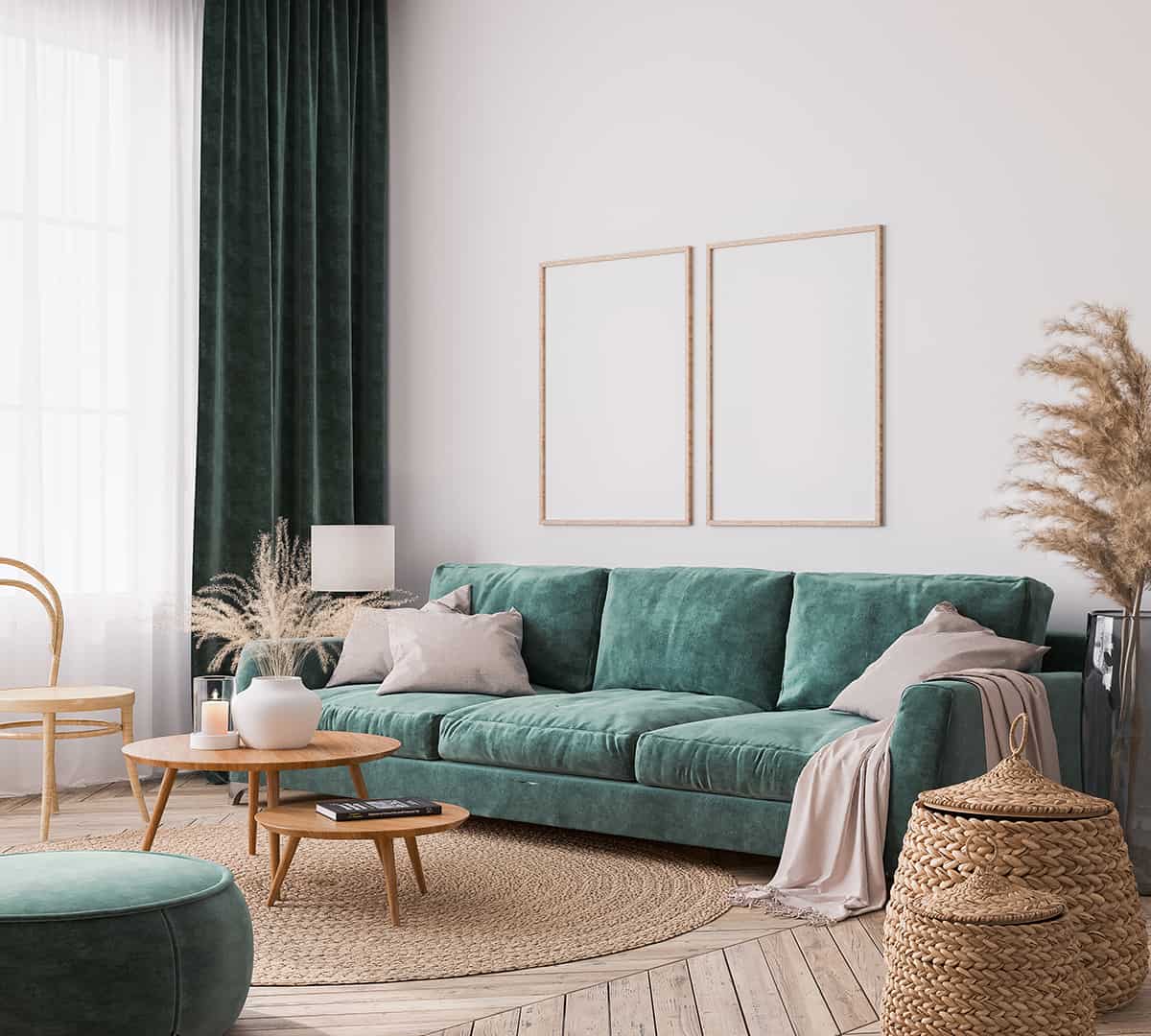 Hardwood Flooring and a Green Couch