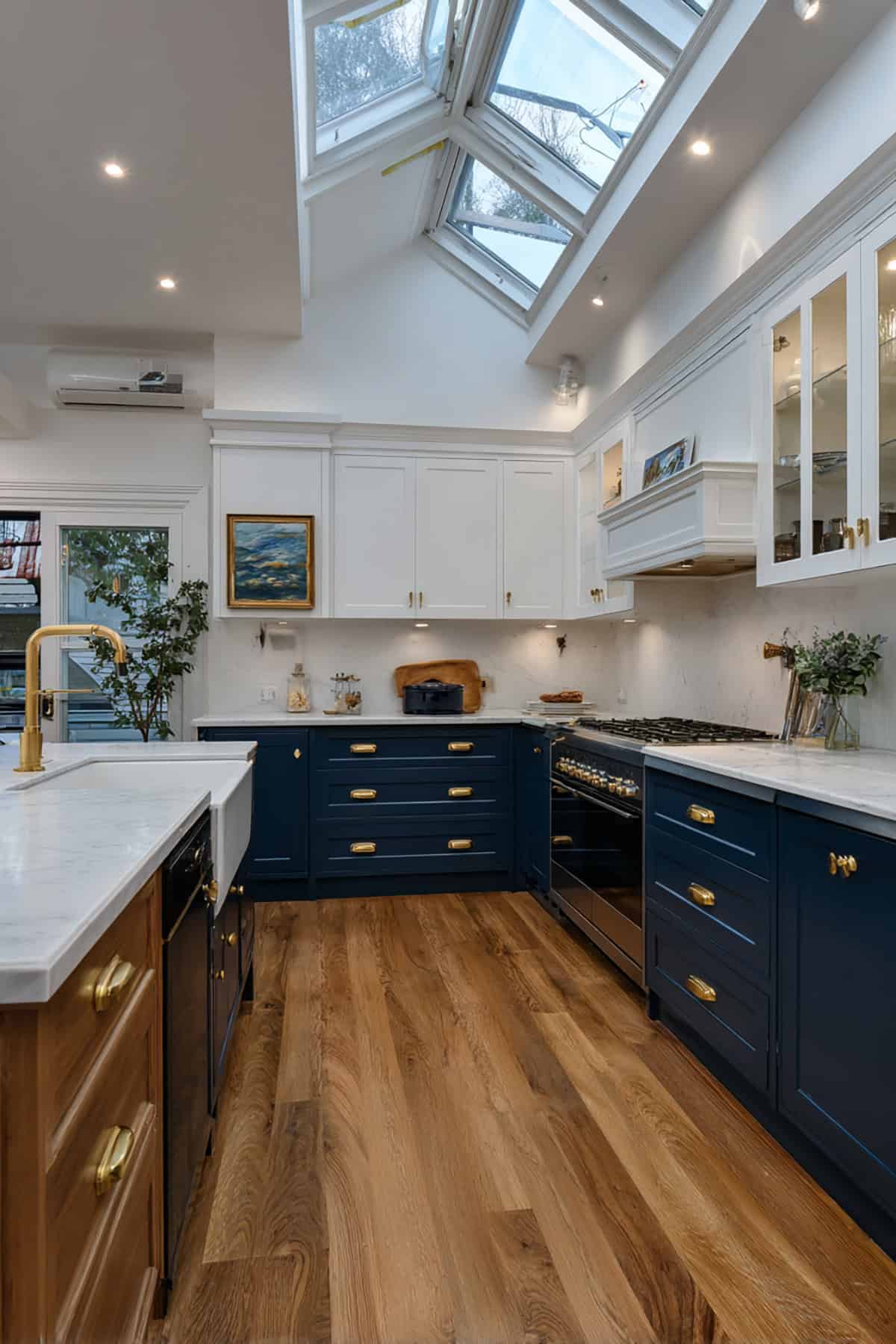L Shaped Kitchen With Skylight Above the Corner