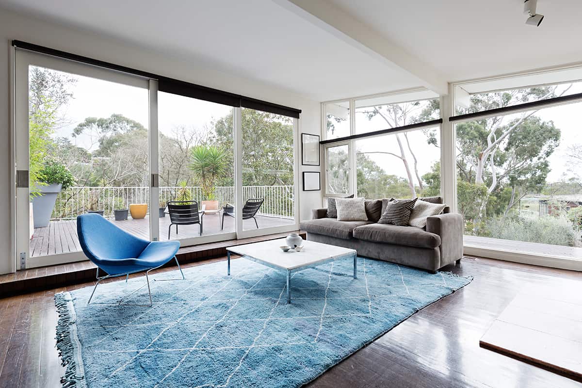 Light Blue Rug and Dark Wooden Floors