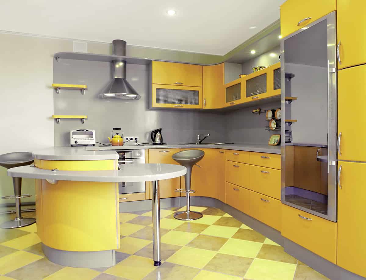 Yellow Cabinets with Grey Walls