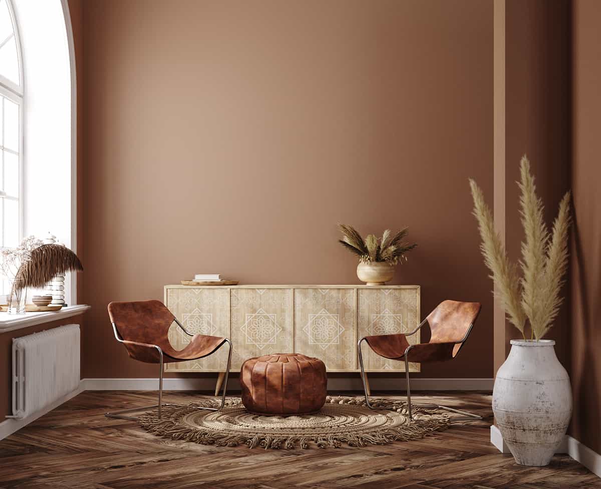 Beige Furniture and Brown Walls