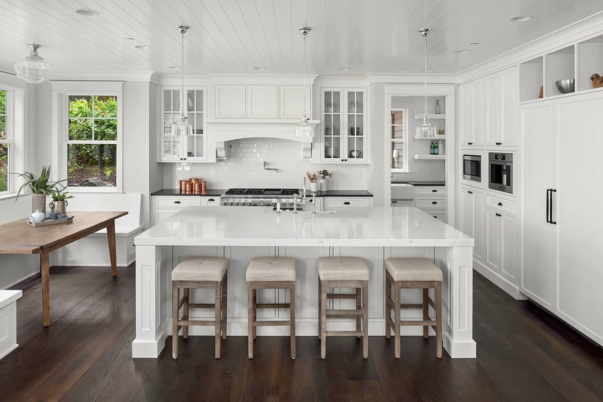 Dark Wood Floors and White Cabinets