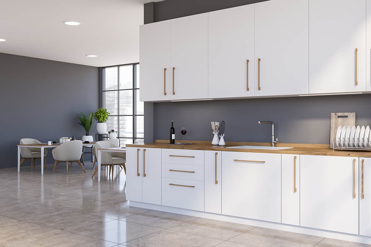 Gray Tile Floors and White Cabinets