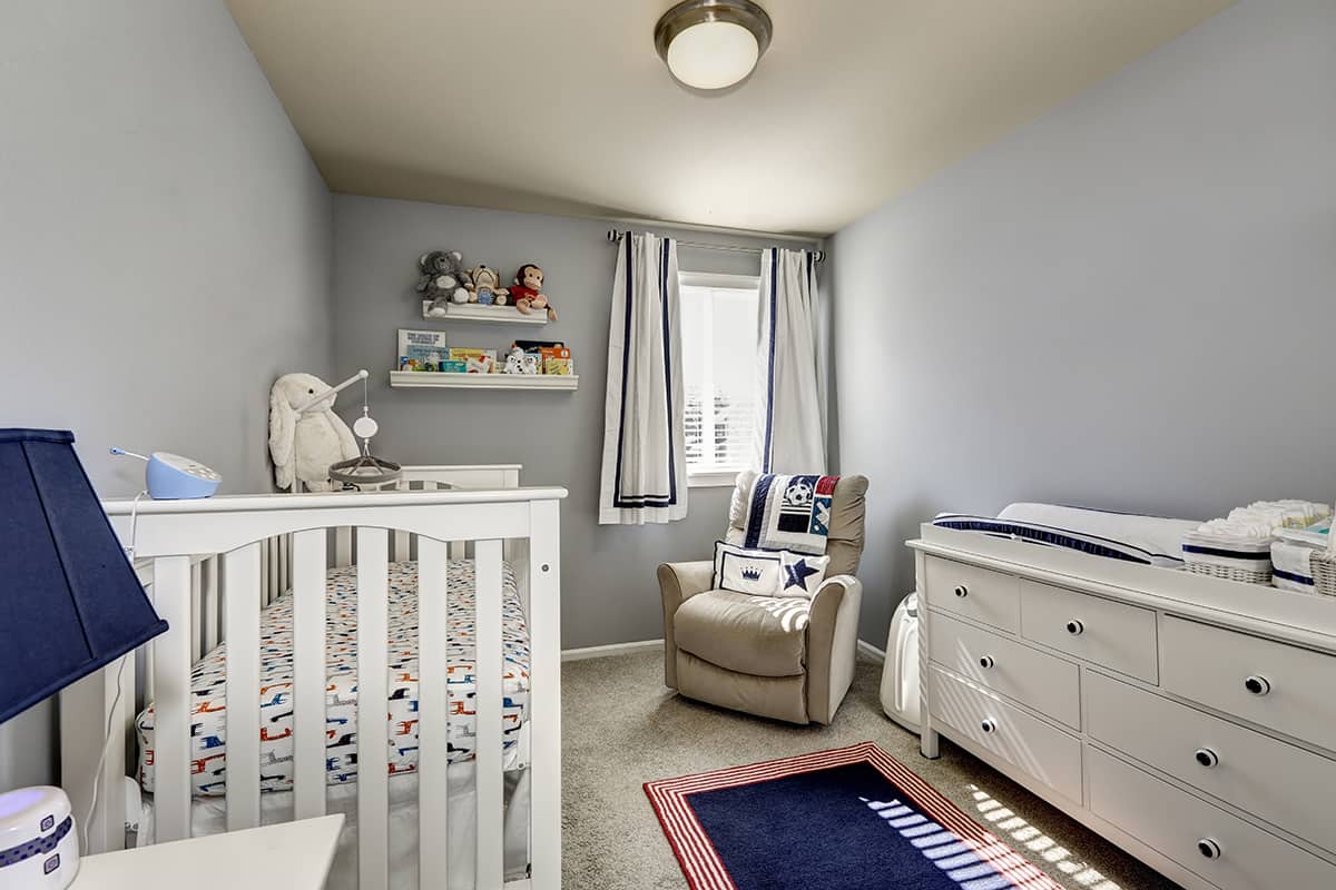 Gray walls and beige carpet