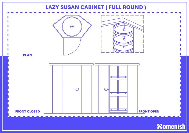 Guides to Lazy Susan Cabinet Types and Sizes (with Drawings) - Homenish