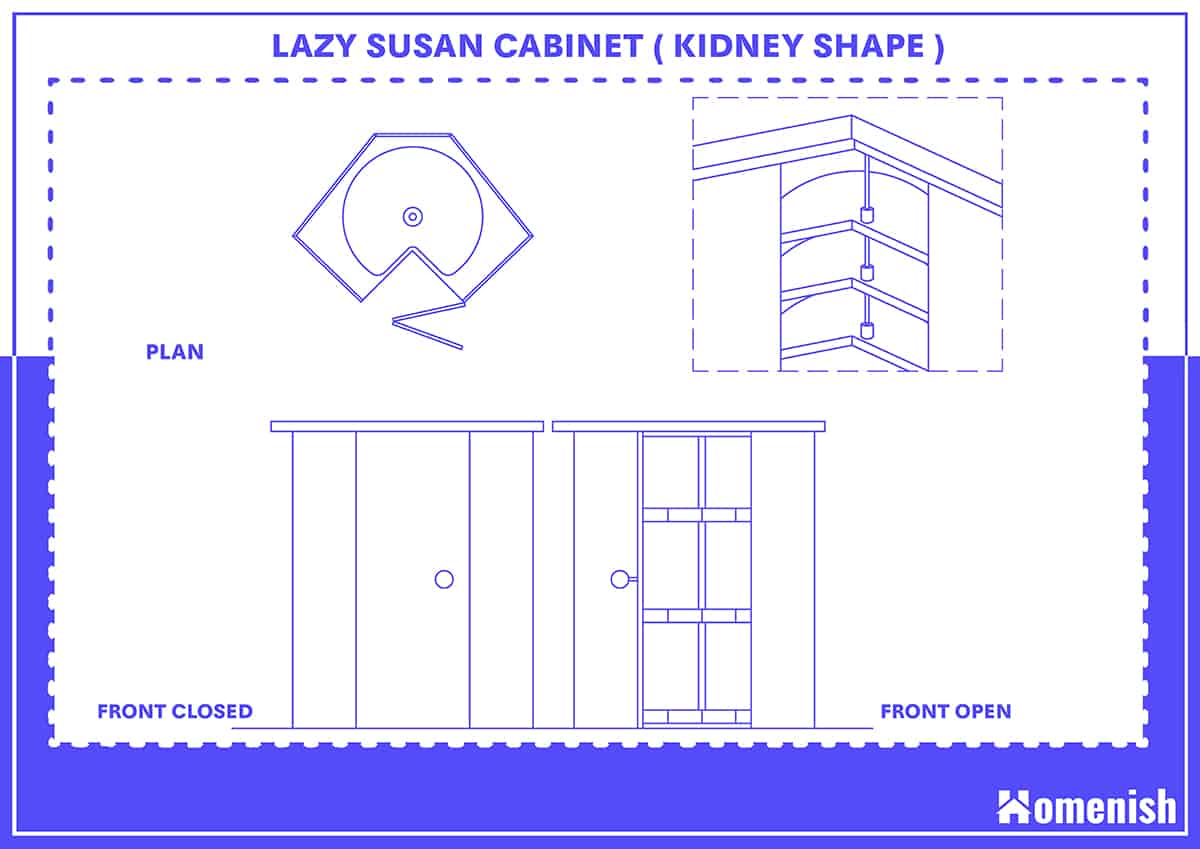 Kidney Shape Lazy Susan Cabinet and Size