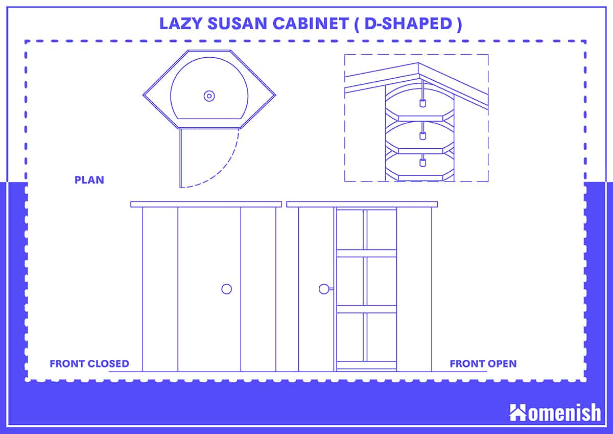 D-shaped Lazy Susan Cabinet and Size