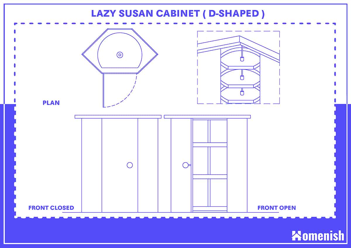 D-shaped Lazy Susan Cabinet and Size