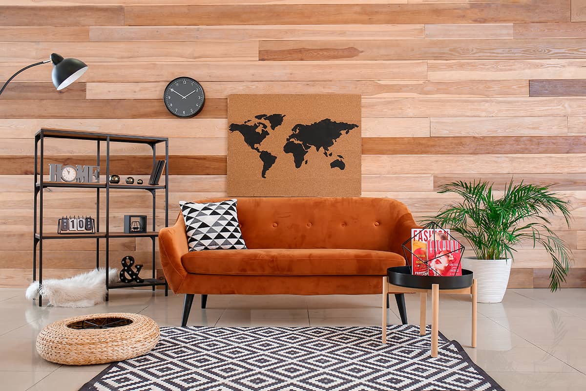 Orange Furniture and Brown Walls