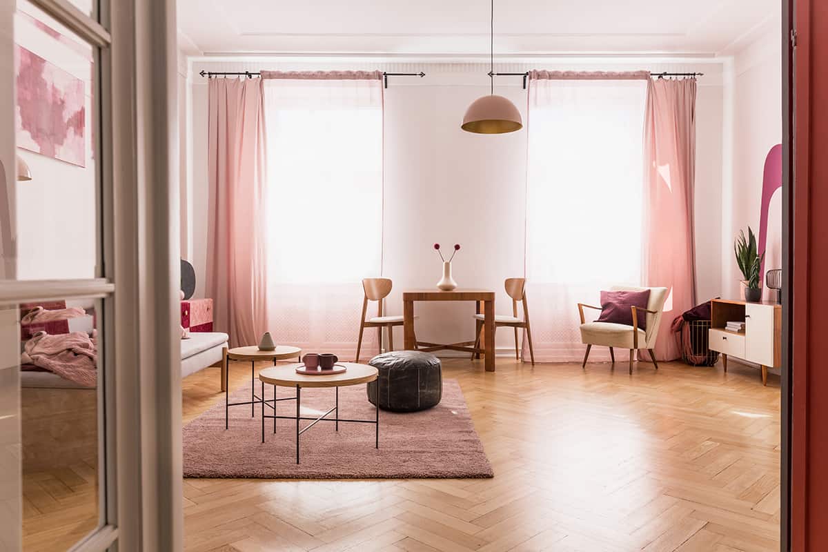 Pale Pink Rug and Dark Wood Floors