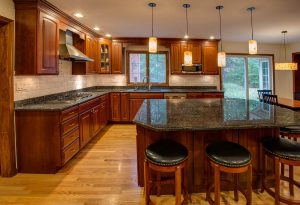 What color floor with cherry cabinets
