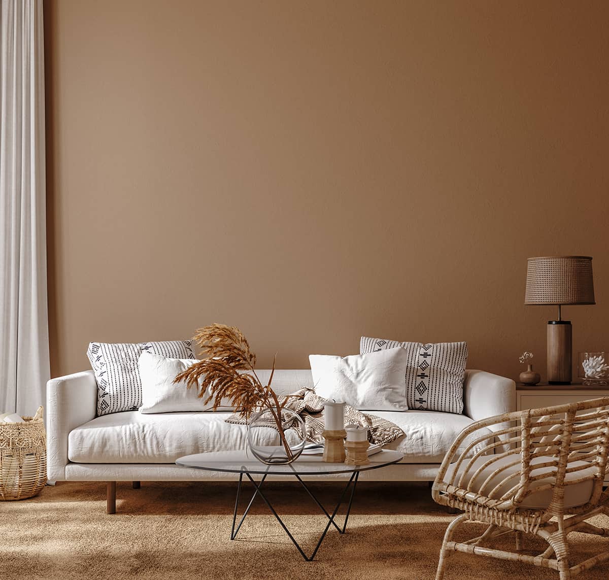 White Furniture and Brown Walls