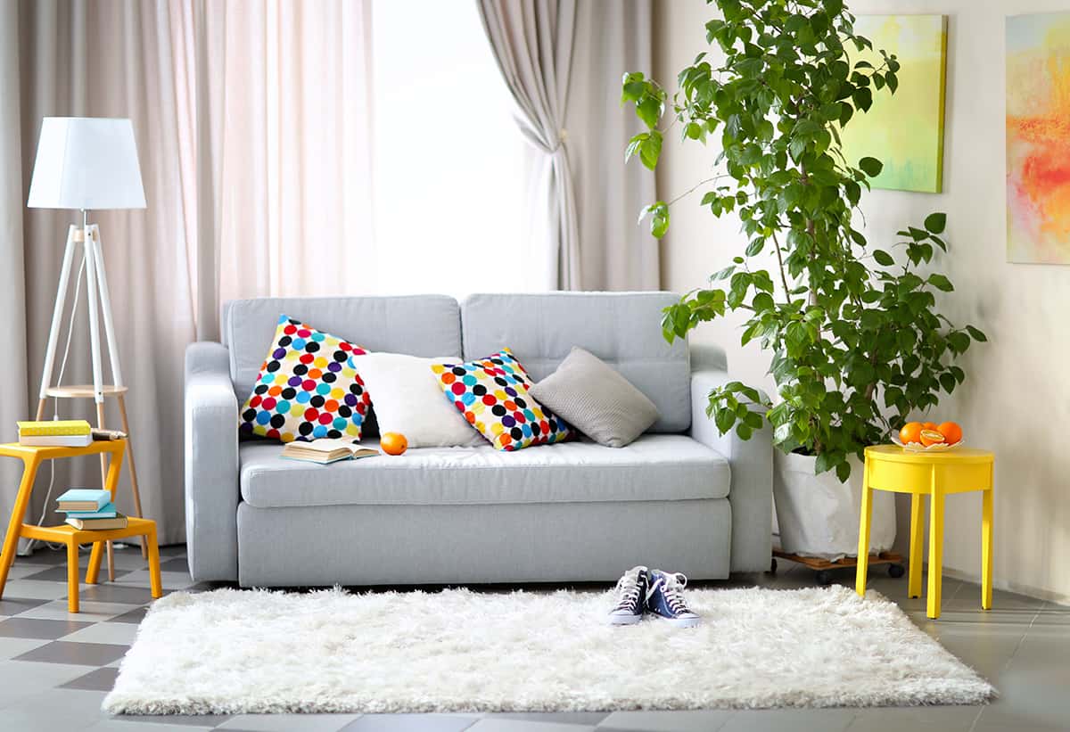 White Rug and Grey Flooring