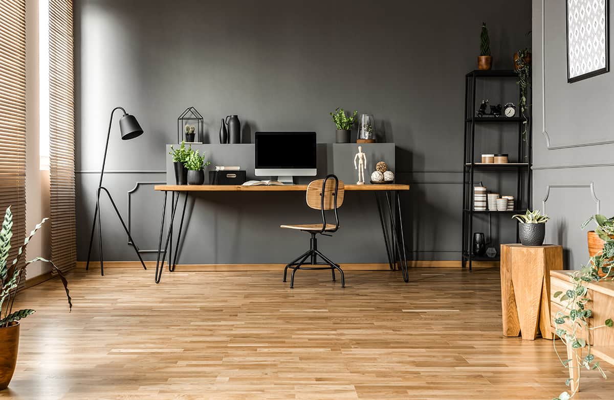 Wood trim and gray walls