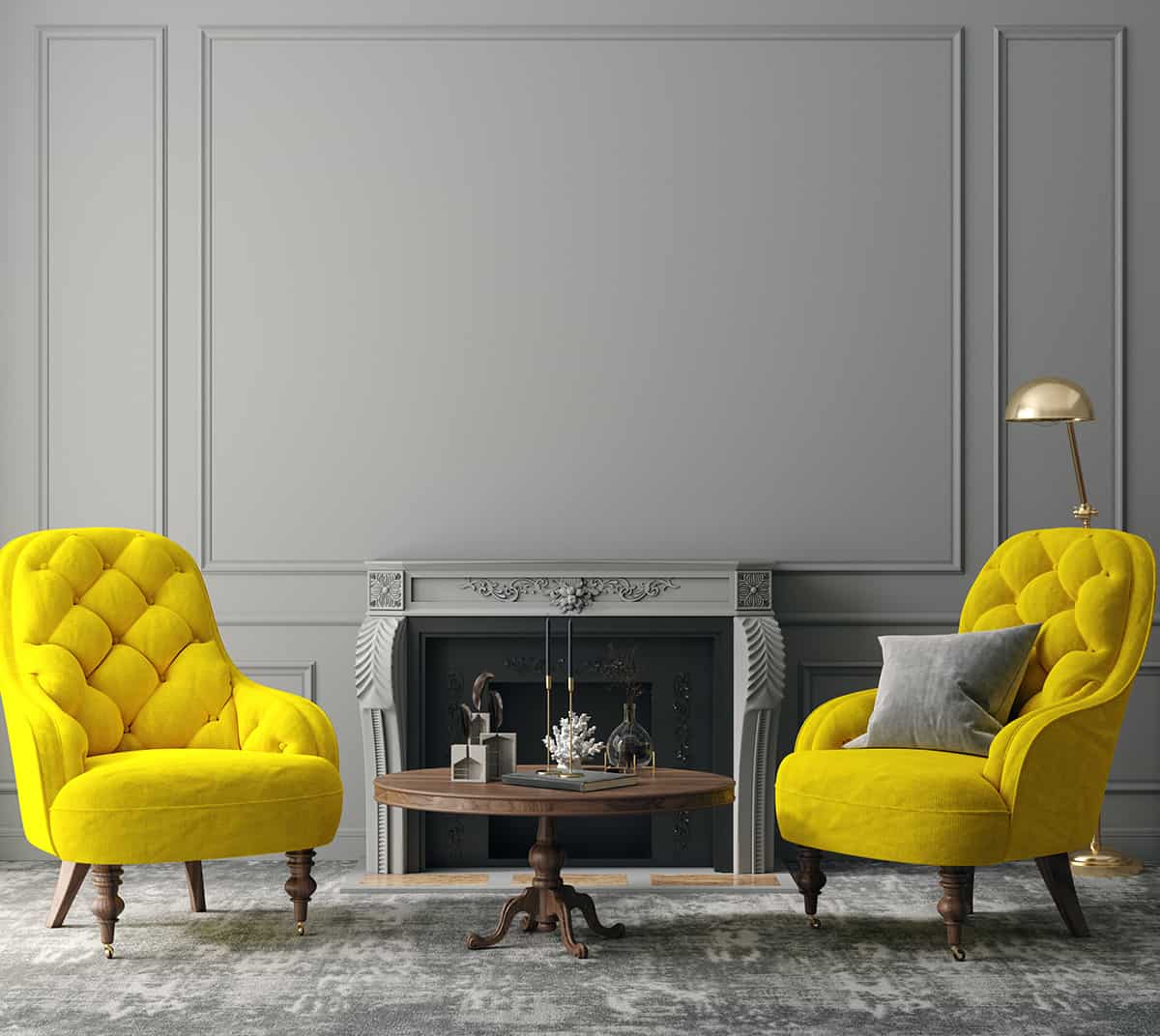 Yellow Couch and Grey Walls